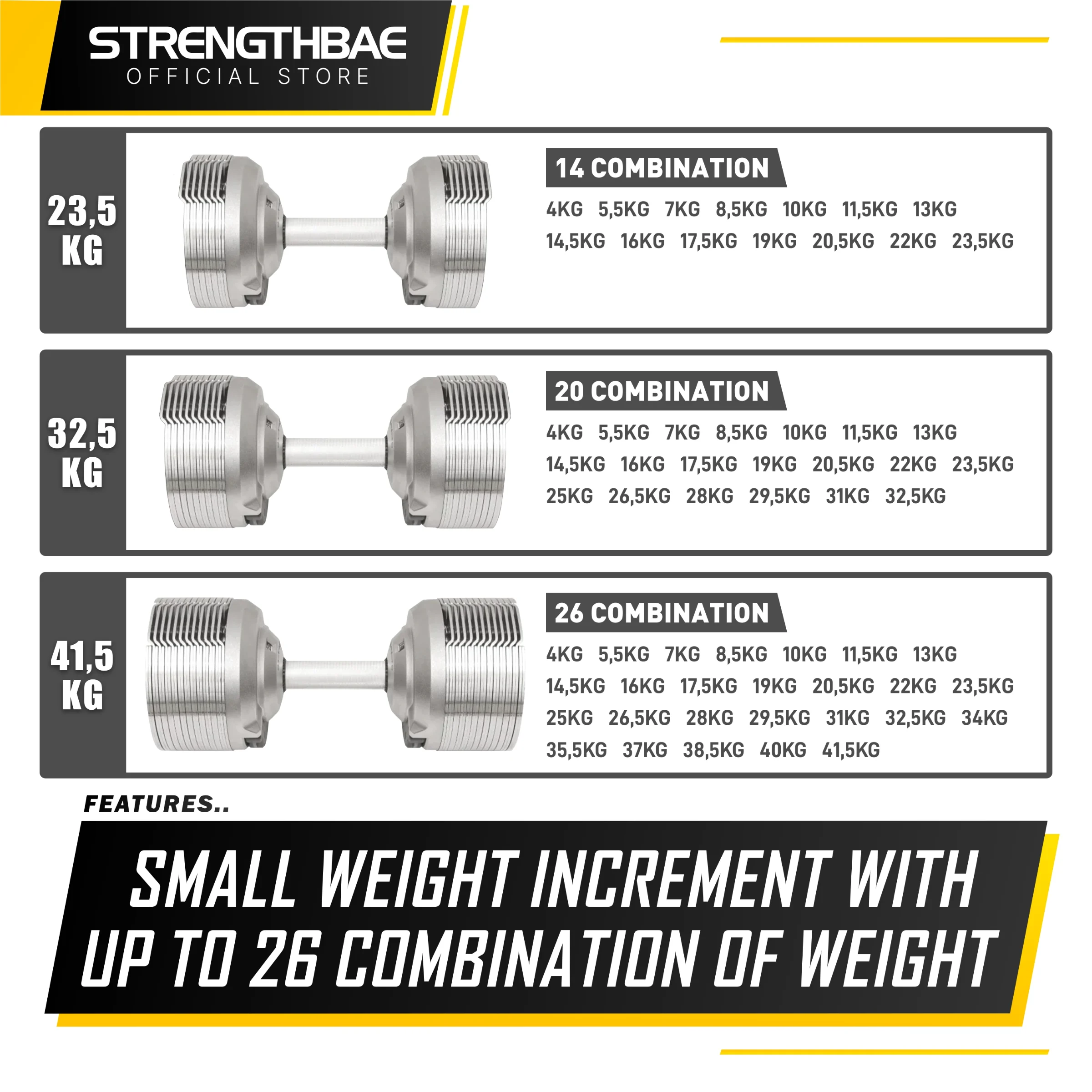 Adjustable Dumbbell Strengthbae – Dumbbell Selectorized Metal 23,5–41,5 kg