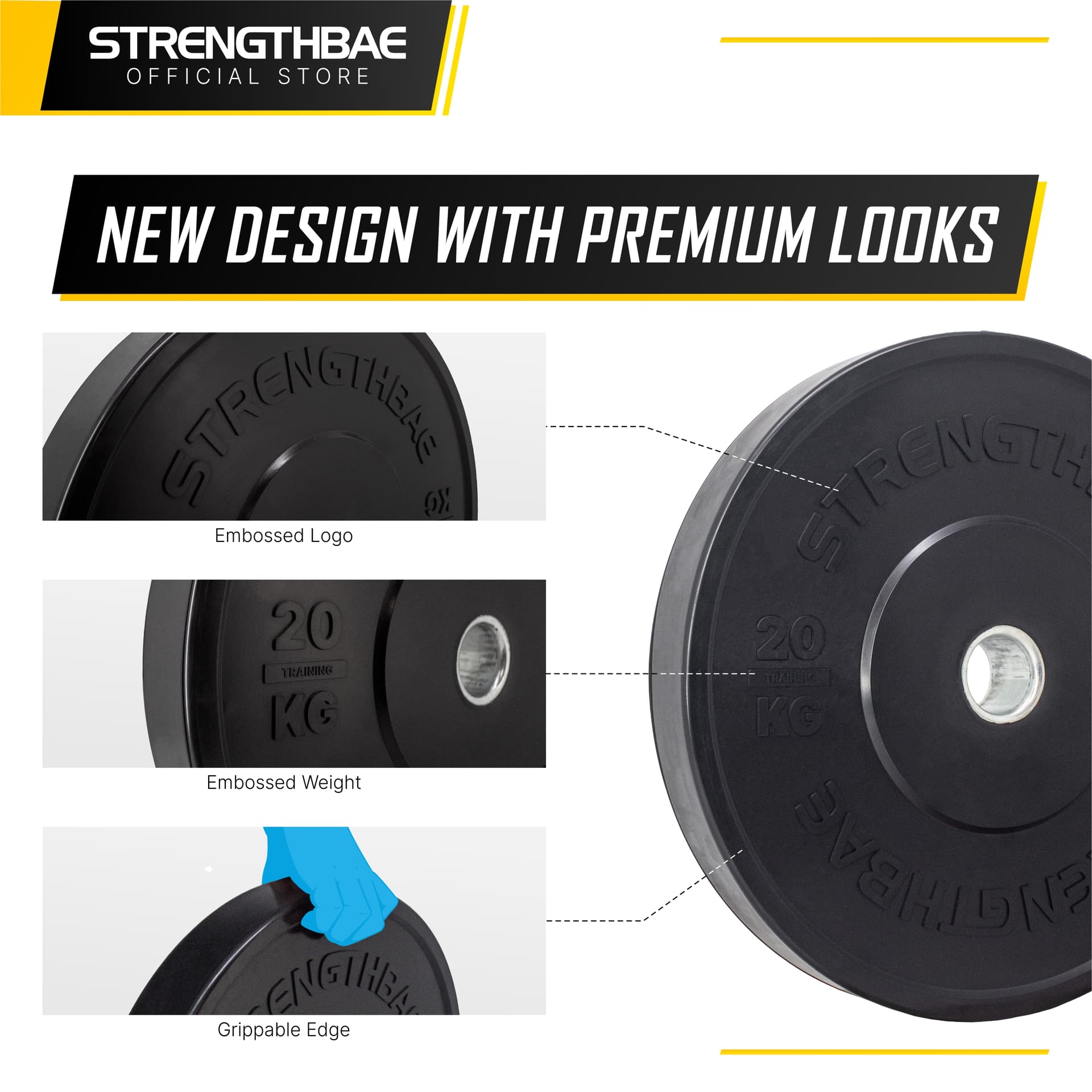 Black Bumper Plate Strengthbae 5–25 kg | Plat Beban Barbell