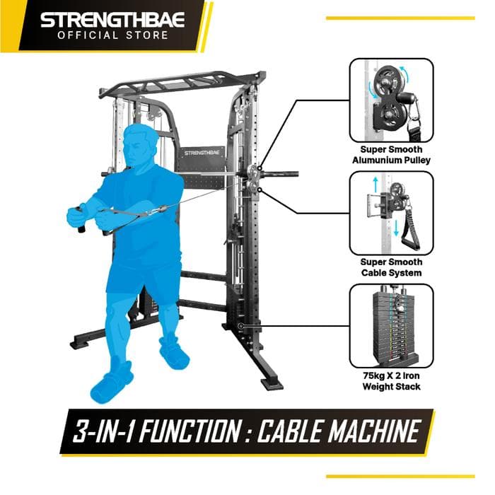 Compact All in One Trainer Strengthbae | Smith Machine Cable Machine Squat Rack Home Gym All in One Trainer