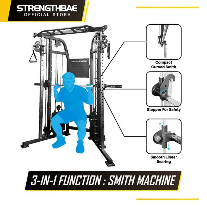 Compact All in One Trainer Strengthbae | Smith Machine Cable Machine Squat Rack Home Gym All in One Trainer