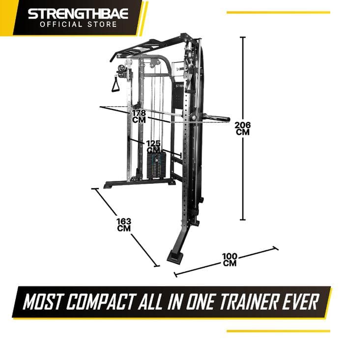 Compact All in One Trainer Strengthbae | Smith Machine Cable Machine Squat Rack Home Gym All in One Trainer