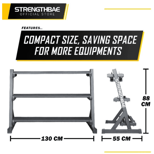 Dumbbell Rack 3 Tier Strengthbae | Rak Dumbbell Kapasitas 400 kg