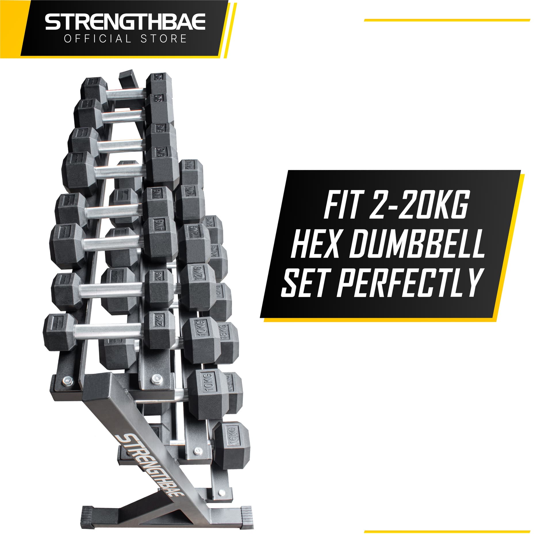 Dumbbell Rack 3 Tier Strengthbae | Rak Dumbbell Kapasitas 400 kg