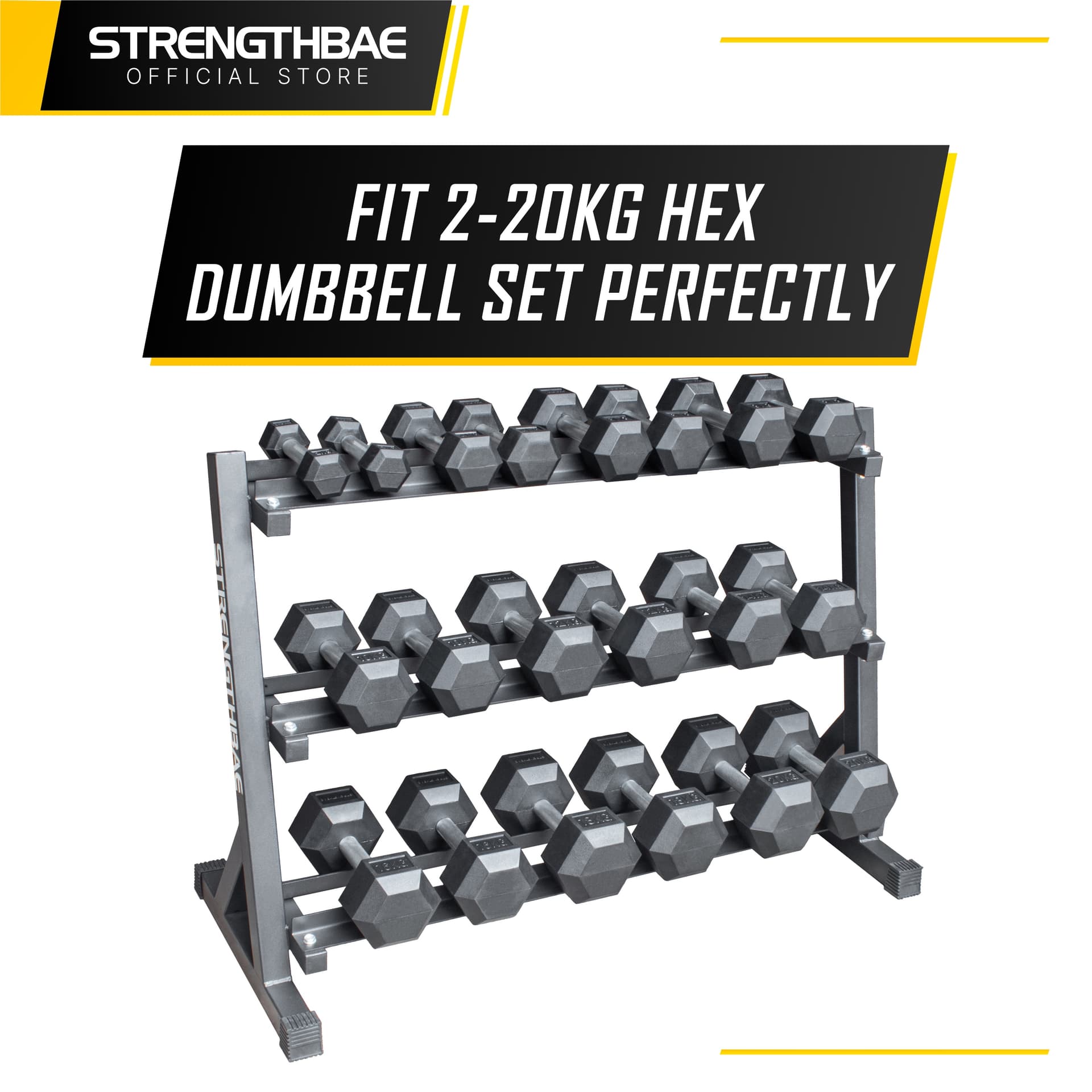 Dumbbell Rack 3 Tier Strengthbae | Rak Dumbbell Kapasitas 400 kg