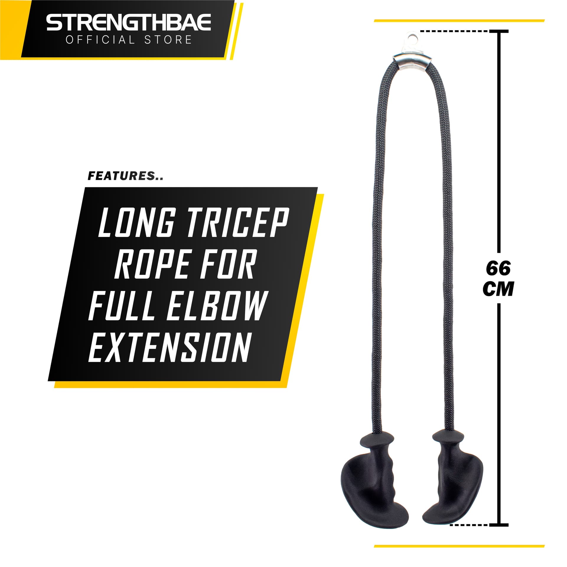 Ergonomic Tricep Rope Strengthbae – Cable Rope 90 cm dengan Handle