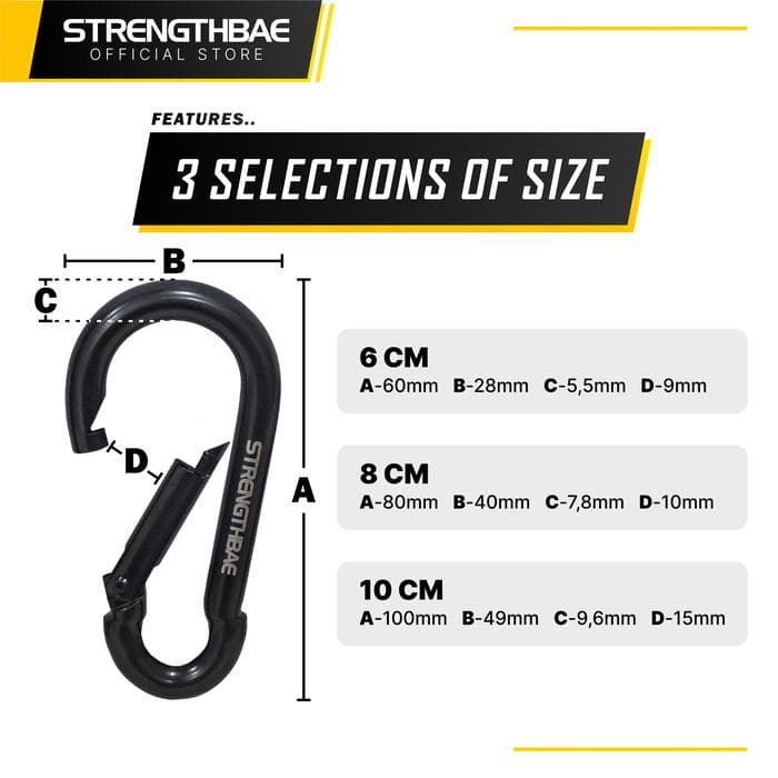 Gym Carabiner Strengthbae | Pengait Cable Attachment 6 cm, 8 cm & 10 cm
