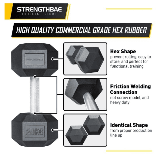 Hex Dumbbell Strengthbae | Dumbbell Karet 1–60 kg