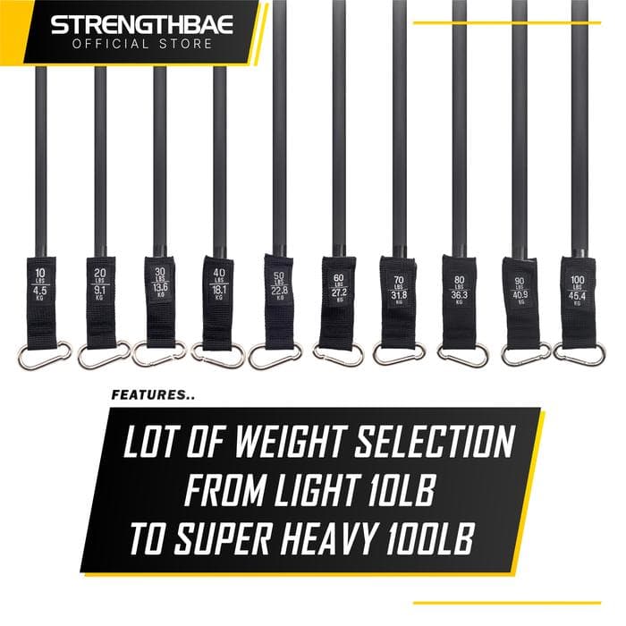 Resistance Tubes Strengthbae – Tali Resistance Band 10–100 lb untuk Latihan Portabel