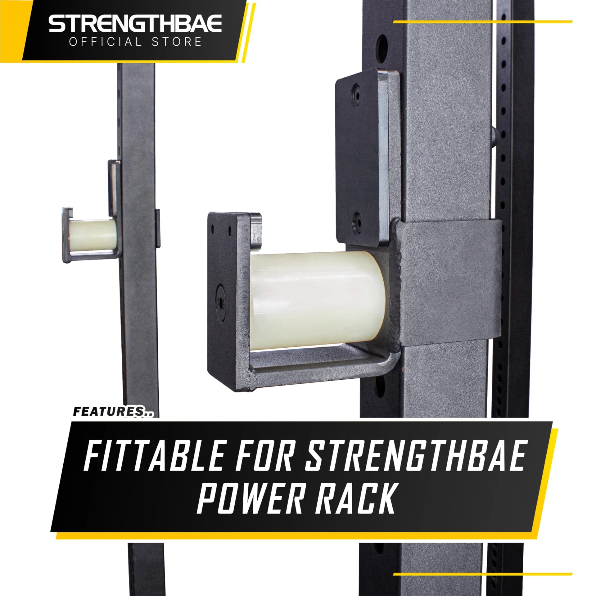 Roller J-Cups Strengthbae – J-Hook Roller untuk Power Rack 60 × 60 dan 75 × 75 mm
