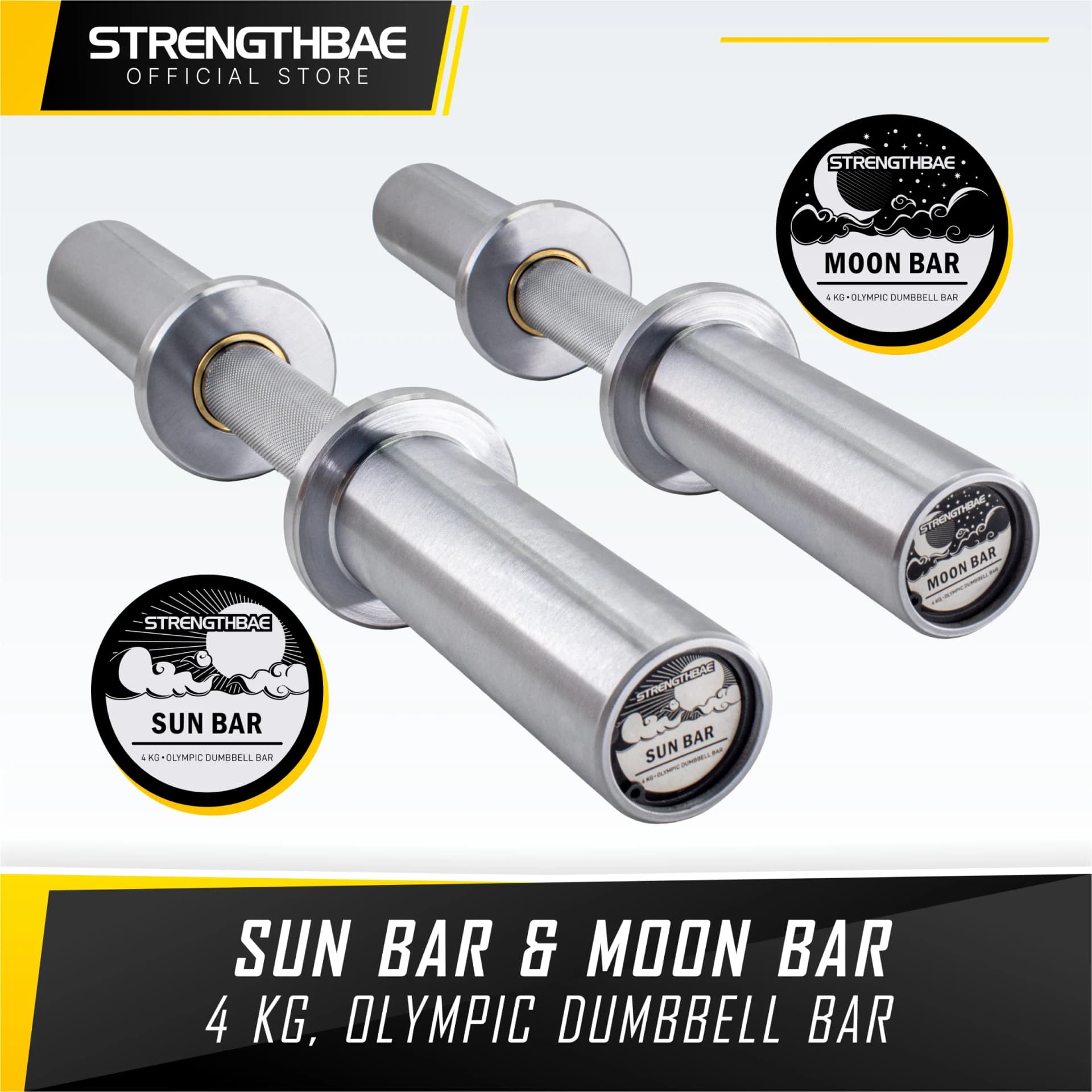 Sun & Moon Olympic Dumbbell Bar Strengthbae – Stik Dumbbell untuk Weight Plate 50 mm