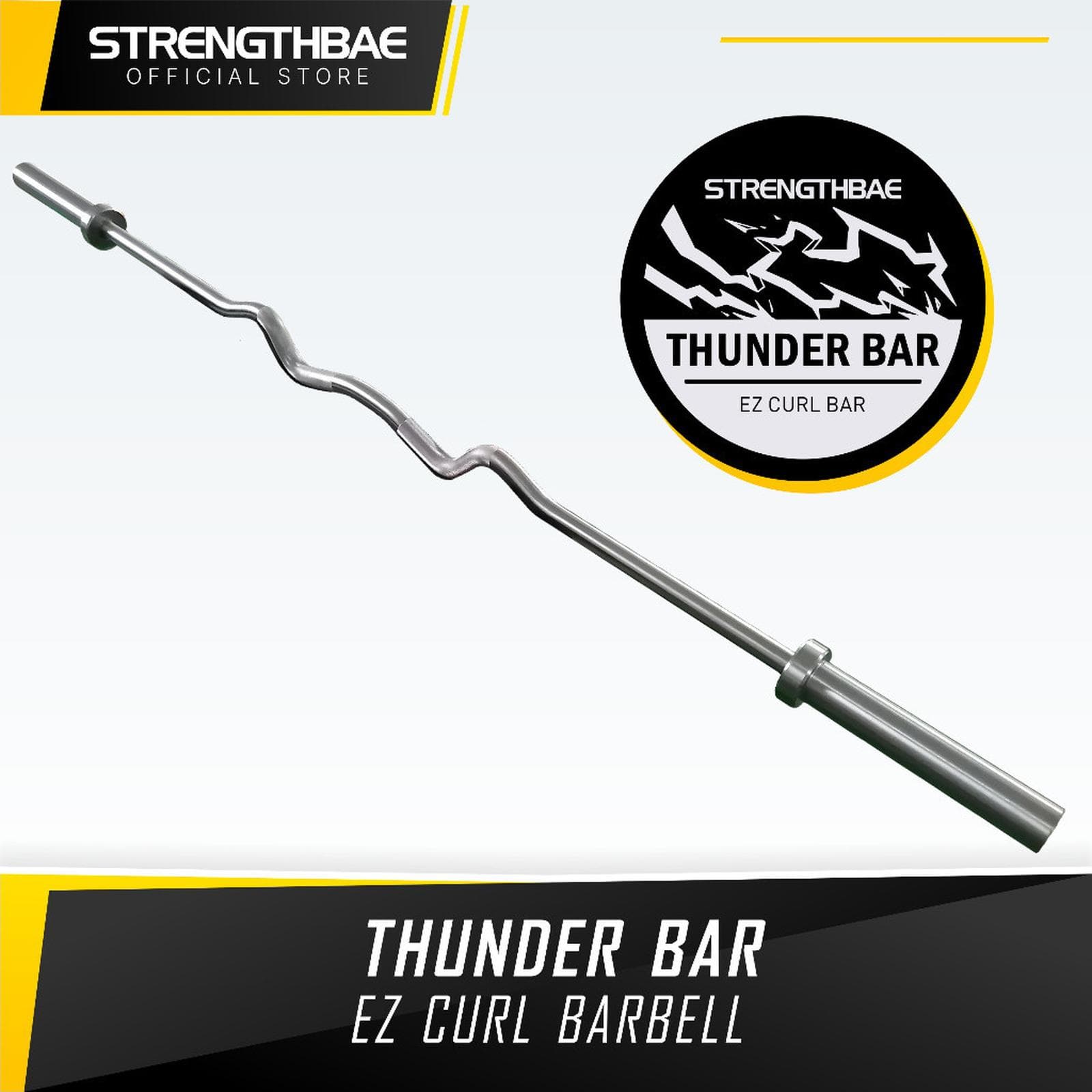 Thunder Bar Strengthbae – Rackable EZ Curl Bar untuk Latihan Biceps dan Triceps